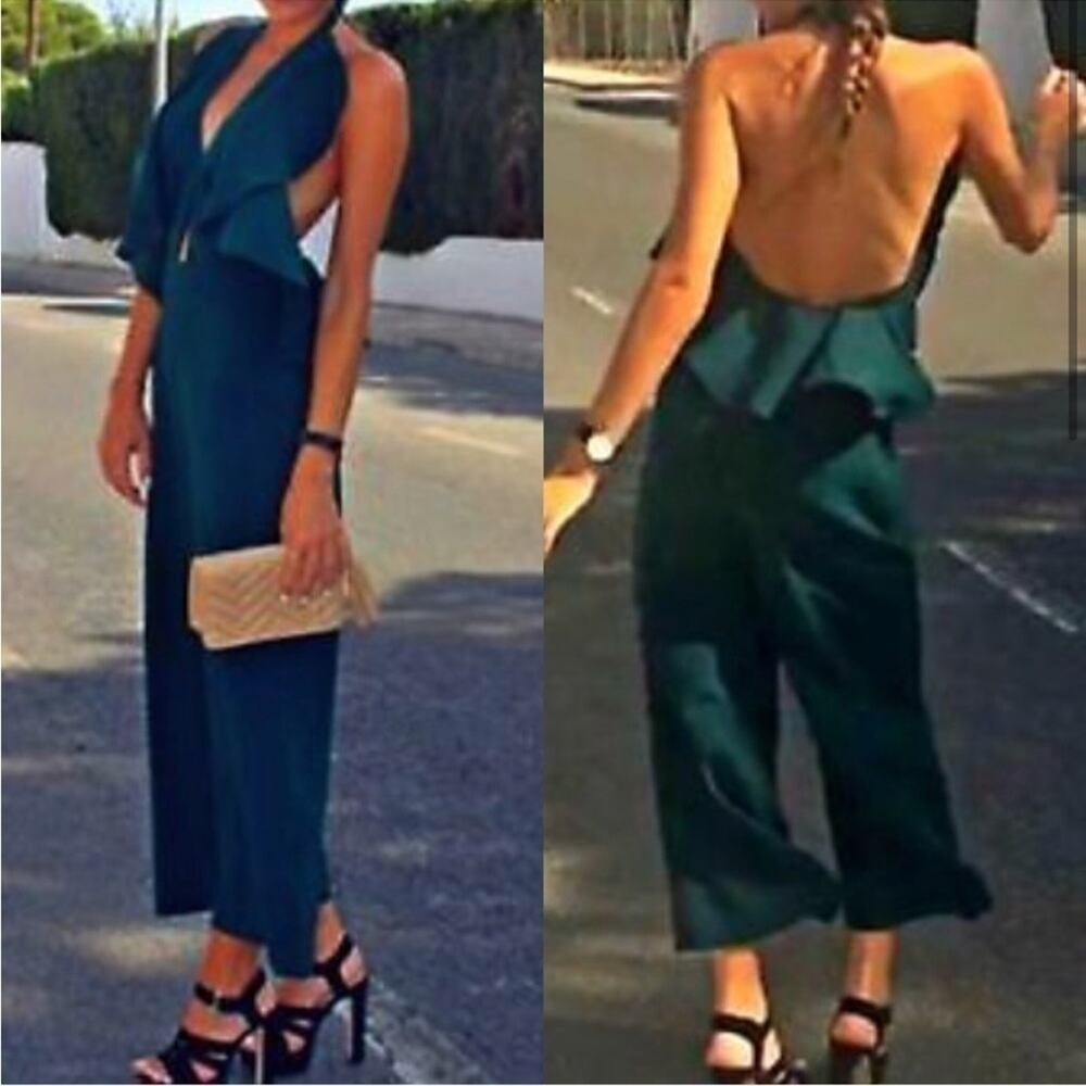 New! Zara Woma ruffle jumpsuit Green size XS